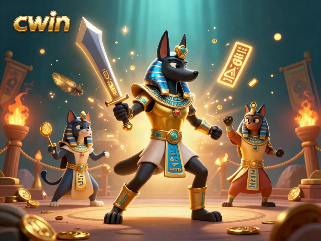CWIN's dynamic online gaming experience showcased in a colorful 3D Egyptian casino scene.