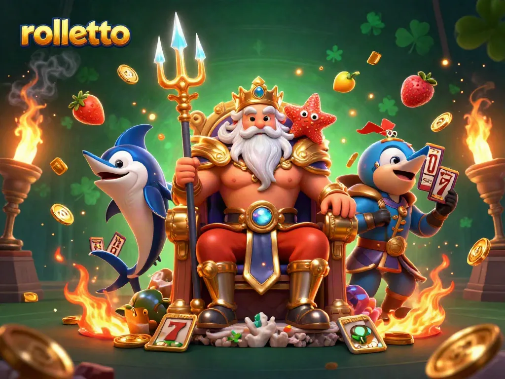Win big at Rolletto with 3D casino-themed illustration featuring slot elements and vibrant characters.