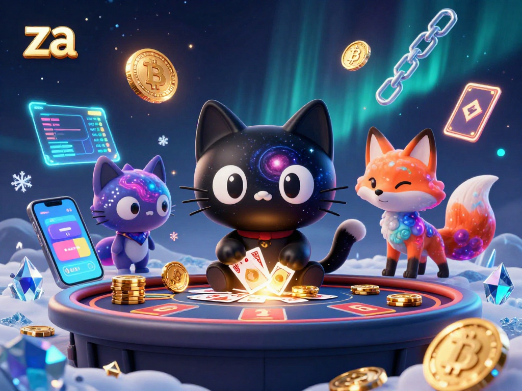 Join the fun at za's cosmic casino with a black hole cat pulling in golden chips.