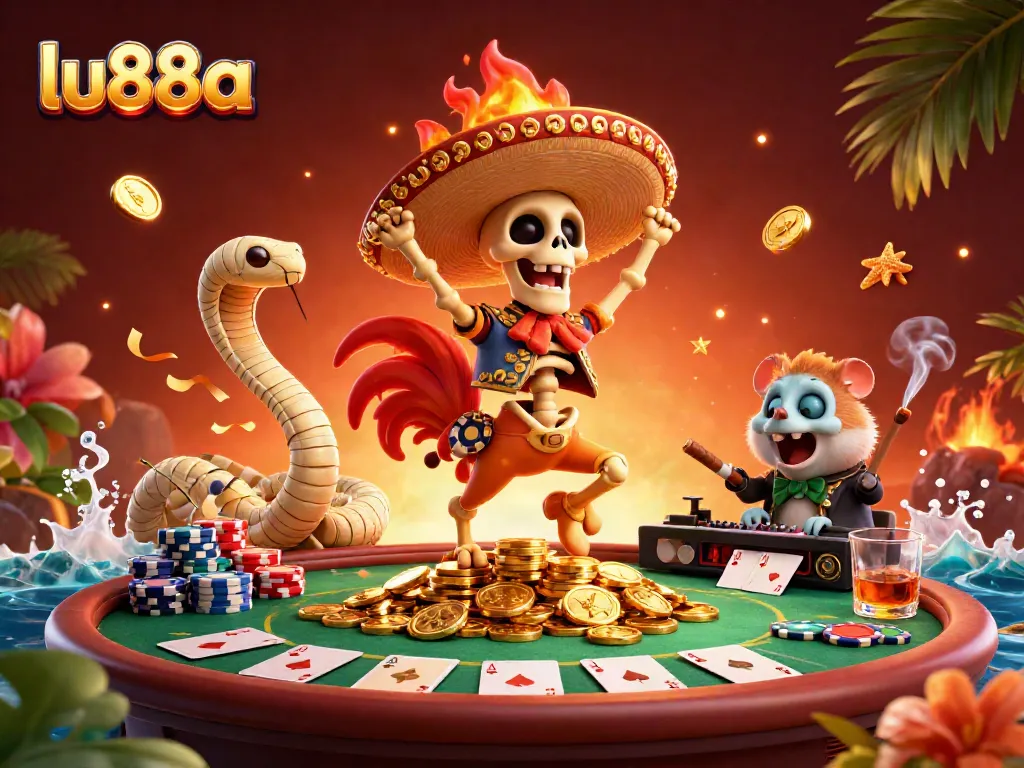 Experience thrilling moments with lu88a at a vibrant 3D cartoon casino celebration scene.