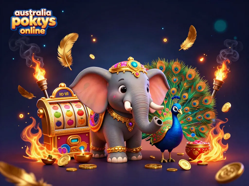 Experience australia pokies online with vibrant pokies scenes featuring colorful elephants and jackpot slots.