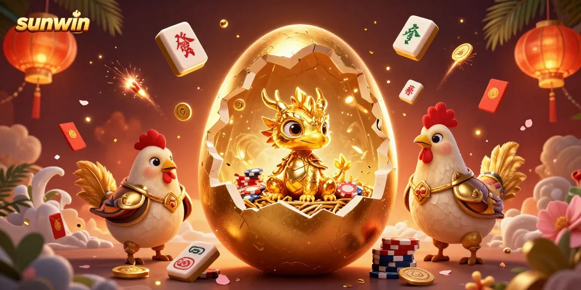 Experience the thrill of sunwin with golden dragon and poker chips amidst festive gaming elements.