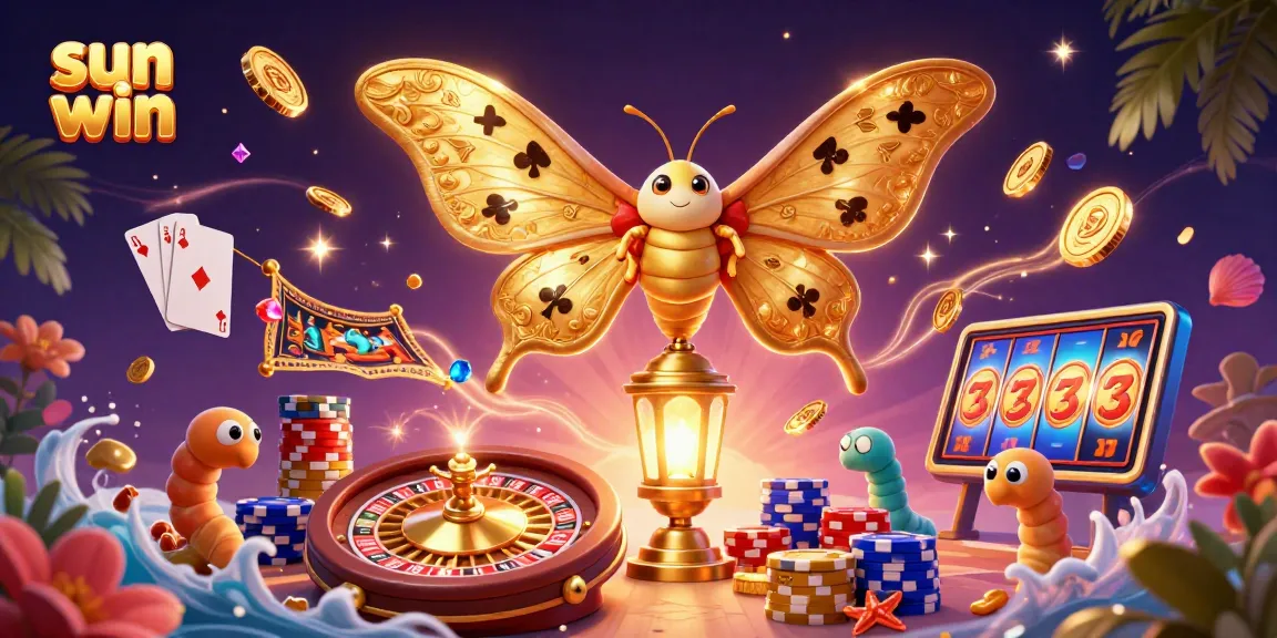 Engage with sun win at this vibrant casino scene filled with lucky symbols and treasures.