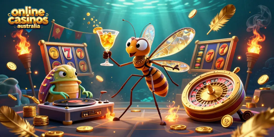 Experience thrilling online casinos Australia with a 3D scene of unique casino mascots and action.