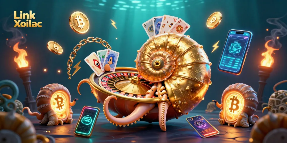 Engage with Link Xoilac through vibrant crypto casino illustration featuring a nautilus roulette