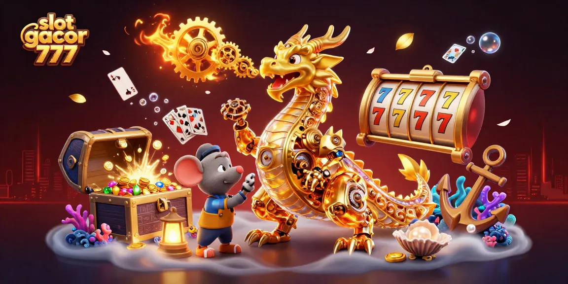 Experience slot gacor 777 with a dynamic scene of a golden dragon and thrilling gaming elements.