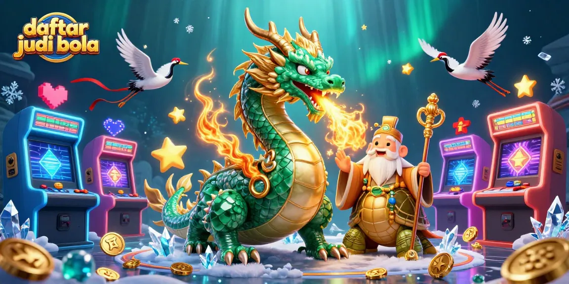Engage with daftar judi bola through vibrant gaming elements and mythical characters in an immersive scene.